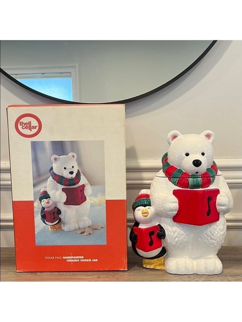 Vintage The Cellar Macys Holiday Polar Bear and Penguin Cookie Jar Treats Jar